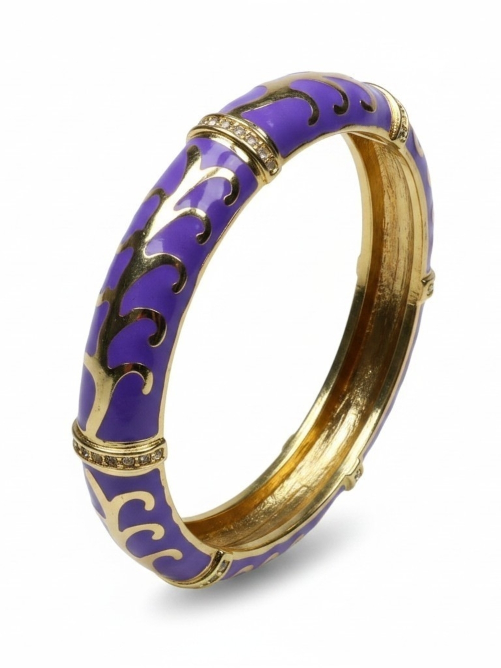 Purple Enamel Gold-Tone Wave Bangle Bracelet